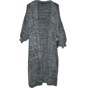 Long Cardigan Sweater Duster 1X Gray Open Long Sleeve Soft Fuzzy BLACK TAPE